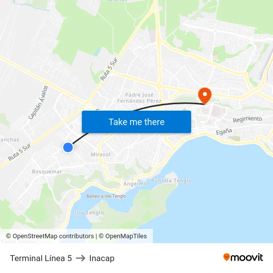 Terminal Línea 5 to Inacap map