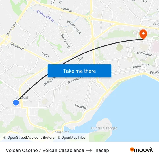 Volcán Osorno / Volcán Casablanca to Inacap map