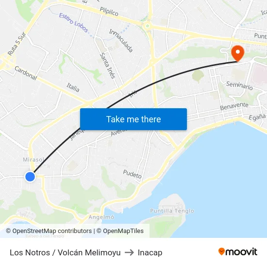 Los Notros / Volcán Melimoyu to Inacap map