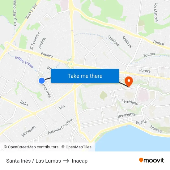 Santa Inés / Las Lumas to Inacap map