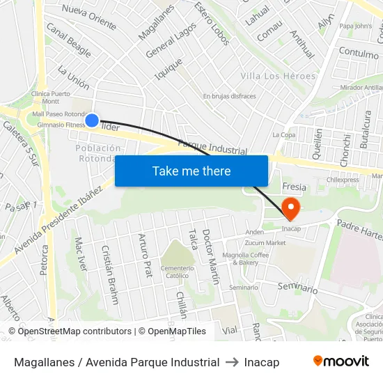 Magallanes / Avenida Parque Industrial to Inacap map