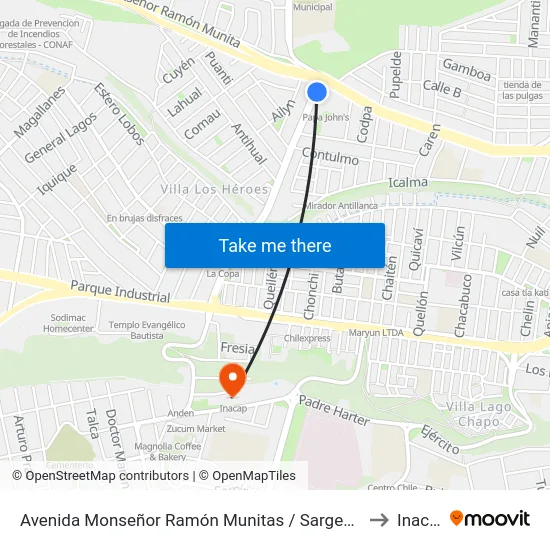 Avenida Monseñor Ramón Munitas / Sargento Silva to Inacap map