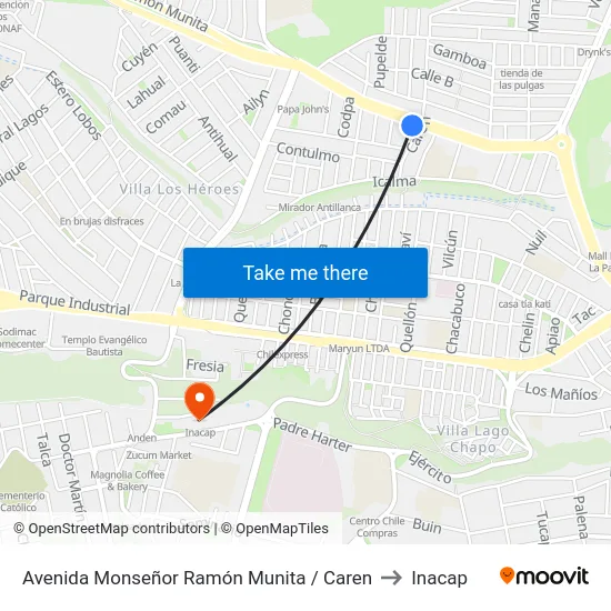 Avenida Monseñor Ramón Munita / Caren to Inacap map
