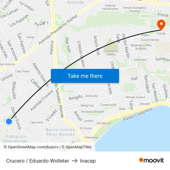 Crucero / Eduardo Wolleter to Inacap map