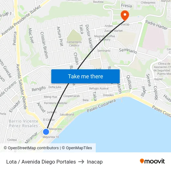 Lota / Avenida Diego Portales to Inacap map