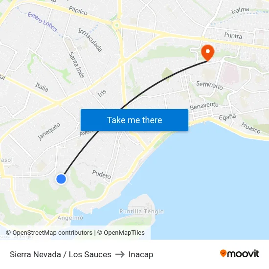 Sierra Nevada / Los Sauces to Inacap map