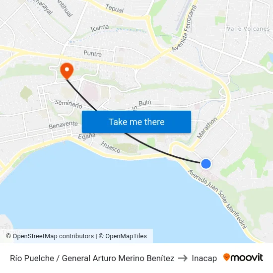 Río Puelche / General Arturo Merino Benítez to Inacap map