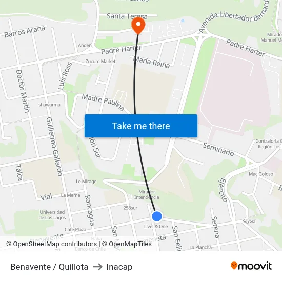 Benavente / Quillota to Inacap map