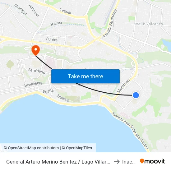 General Arturo Merino Benítez / Lago Villarrica to Inacap map