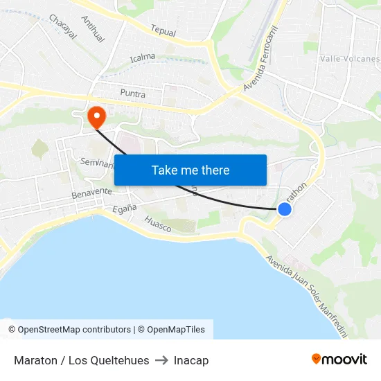 Maraton / Los Queltehues to Inacap map