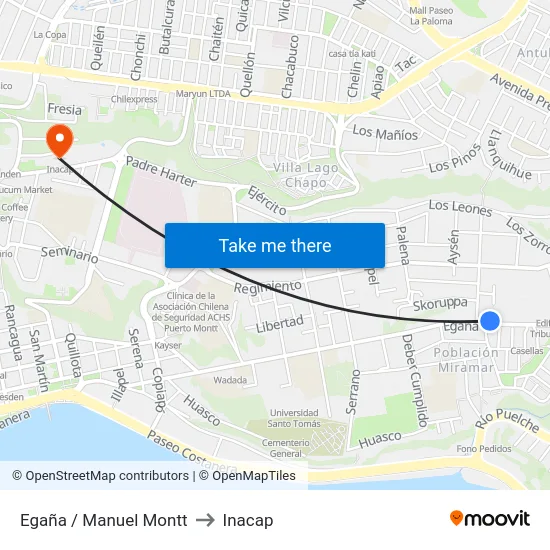 Egaña / Manuel Montt to Inacap map