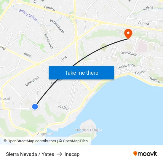 Sierra Nevada / Yates to Inacap map