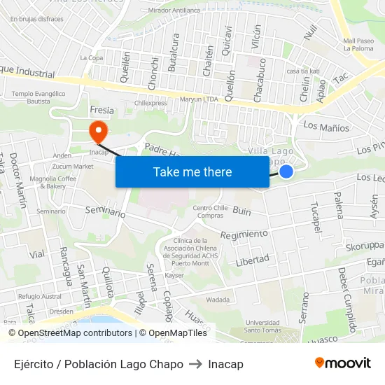 Ejército / Población Lago Chapo to Inacap map