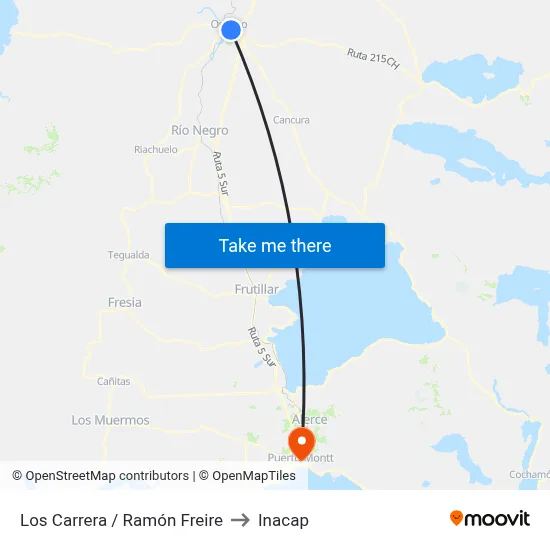 Los Carrera / Ramón Freire to Inacap map