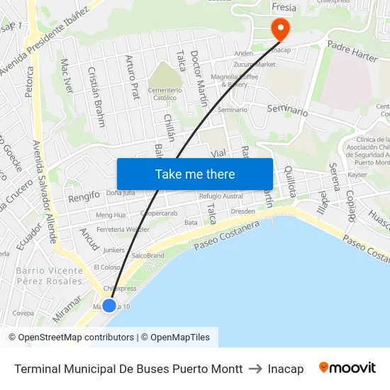 Terminal Municipal De Buses Puerto Montt to Inacap map