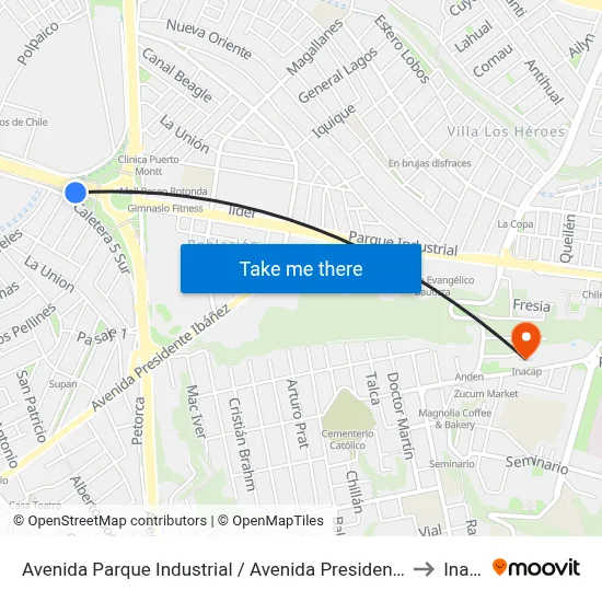Avenida Parque Industrial / Avenida Presidente Salvador Allende to Inacap map