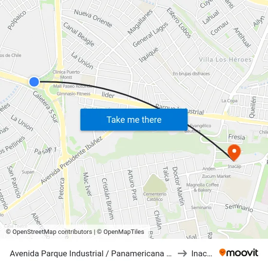 Avenida Parque Industrial / Panamericana Sur to Inacap map