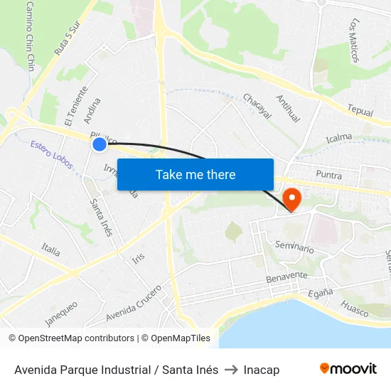 Avenida Parque Industrial / Santa Inés to Inacap map