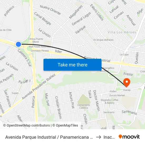Avenida Parque Industrial / Panamericana Sur to Inacap map