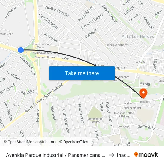 Avenida Parque Industrial / Panamericana Sur to Inacap map