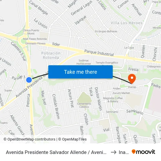 Avenida Presidente Salvador Allende / Avenida Presidente Ibañez to Inacap map