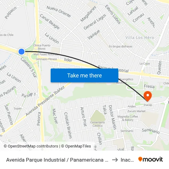 Avenida Parque Industrial / Panamericana Sur to Inacap map