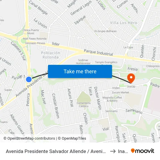 Avenida Presidente Salvador Allende / Avenida Presidente Ibañez to Inacap map