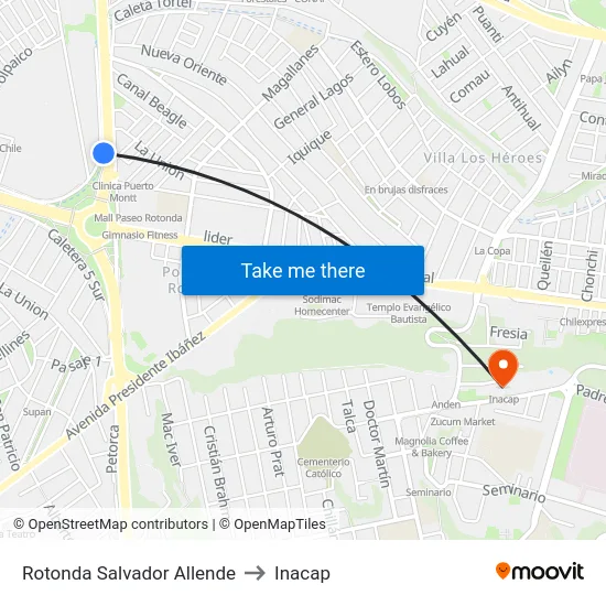 Rotonda Salvador Allende to Inacap map