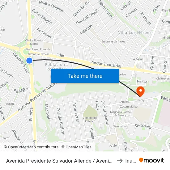 Avenida Presidente Salvador Allende / Avenida Parque Industrial to Inacap map