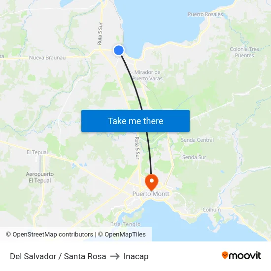 Del Salvador / Santa Rosa to Inacap map