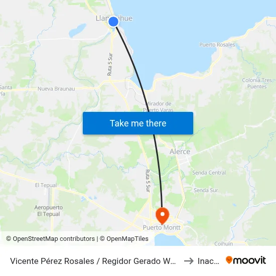 Vicente Pérez Rosales / Regidor Gerado Werner to Inacap map