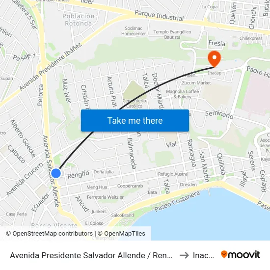 Avenida Presidente Salvador Allende / Rengifo to Inacap map