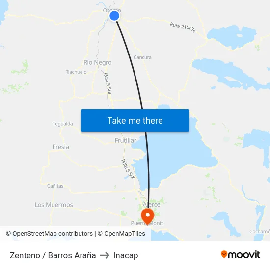 Zenteno / Barros Araña to Inacap map