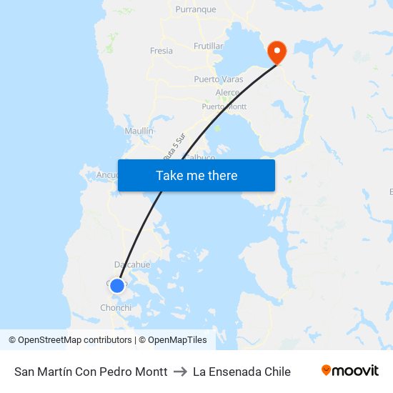 San Martín Con Pedro Montt to La Ensenada Chile map