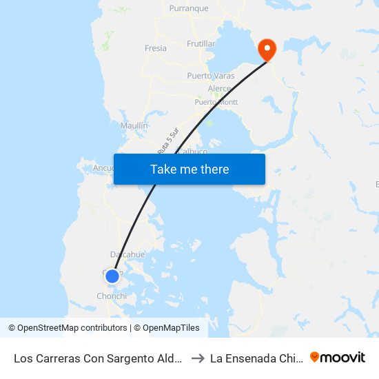 Los Carreras Con Sargento Aldea to La Ensenada Chile map