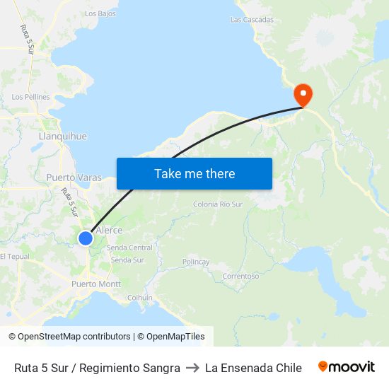 Ruta 5 Sur / Regimiento Sangra to La Ensenada Chile map