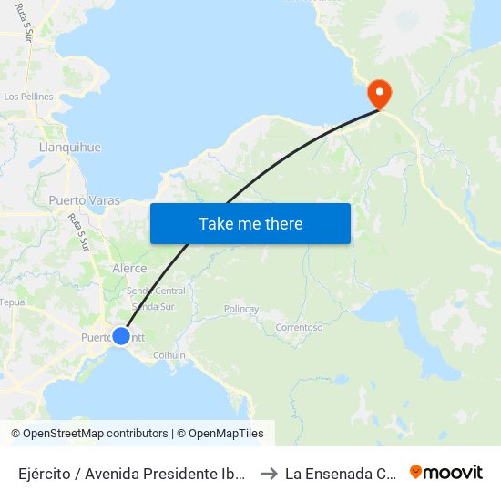 Ejército / Avenida Presidente Ibañez to La Ensenada Chile map