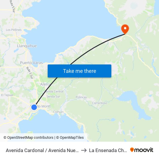 Avenida Cardonal / Avenida Nueva to La Ensenada Chile map