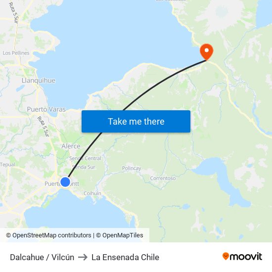 Dalcahue / Vilcún to La Ensenada Chile map