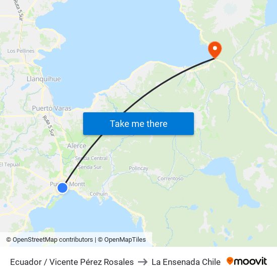 Ecuador / Vicente Pérez Rosales to La Ensenada Chile map