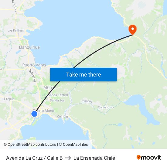 Avenida La Cruz / Calle B to La Ensenada Chile map