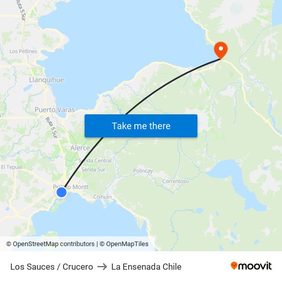 Los Sauces / Crucero to La Ensenada Chile map