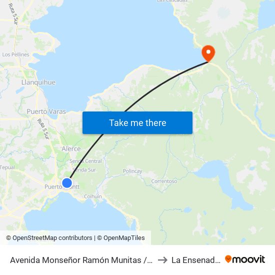 Avenida Monseñor Ramón Munitas / Las Golondrinas to La Ensenada Chile map