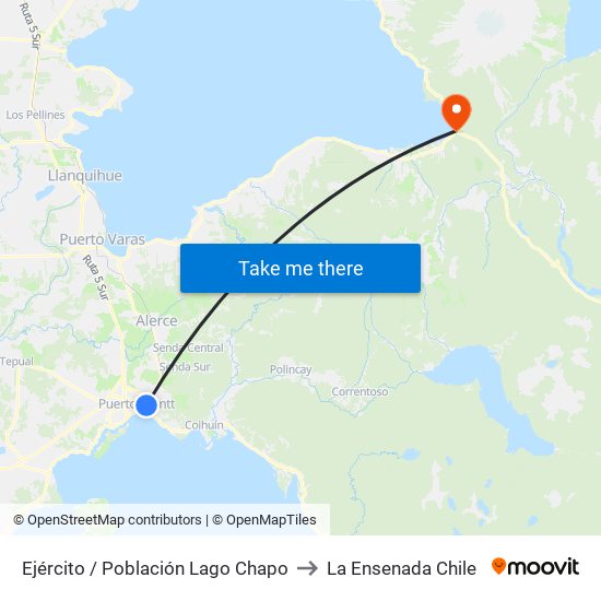 Ejército / Población Lago Chapo to La Ensenada Chile map