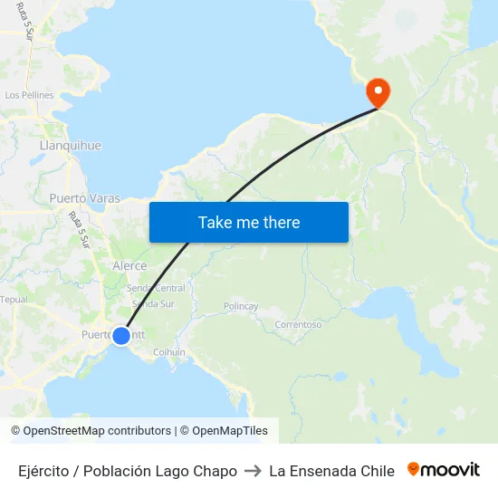 Ejército / Población Lago Chapo to La Ensenada Chile map