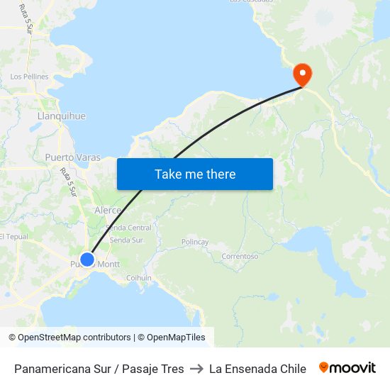 Panamericana Sur / Pasaje Tres to La Ensenada Chile map