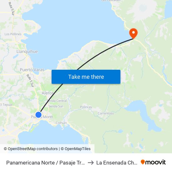 Panamericana Norte / Pasaje Tres to La Ensenada Chile map