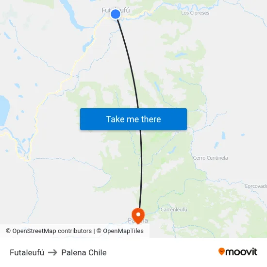 Futaleufú to Palena Chile map