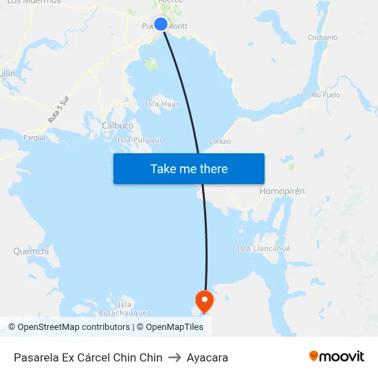 Pasarela Ex Cárcel Chin Chin to Ayacara map