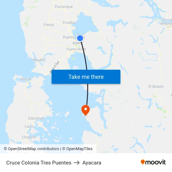 Cruce Colonia Tres Puentes to Ayacara map